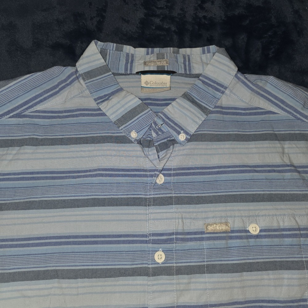 Columbia Shirt Mens XL Blue Plaid Button Down Short Sleeve Cotton Pocket Tee